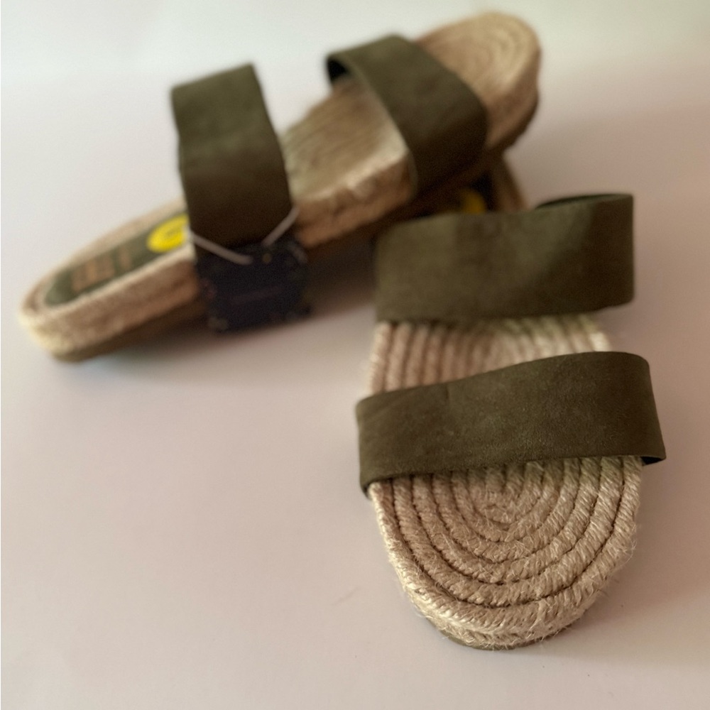 Haute Hippie Olive Green Double-Strap Espadrille Slide Sandals Women’s 9 New - Picture 2 of 5